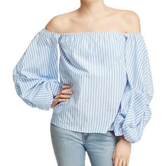 Petersyn Tops - Petersyn Women’s Off-Shoulder Blue & White Striped Top